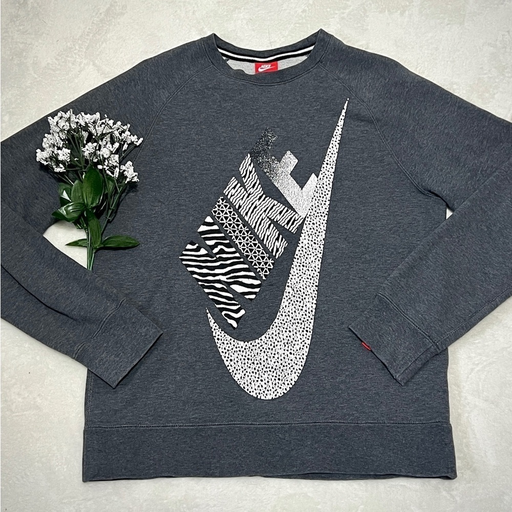 Nike Terry Cloth Big “Swoosh” Mixed Print Crewneck Top - Medium